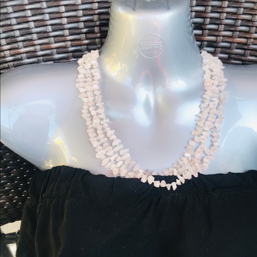 Silver Tone Off White Stone   Necklace